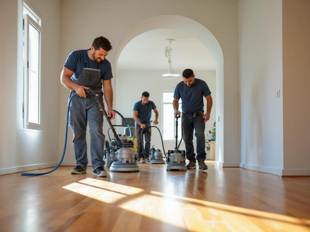 Equipe Carvalho Piso Floor trabalhando em restauração de piso de madeira